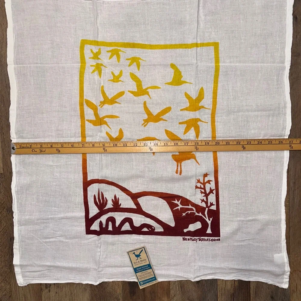 Kei & Molly Textiles Flour Sack Dish Towel Hand Painted Desert Birds Cotton NWT